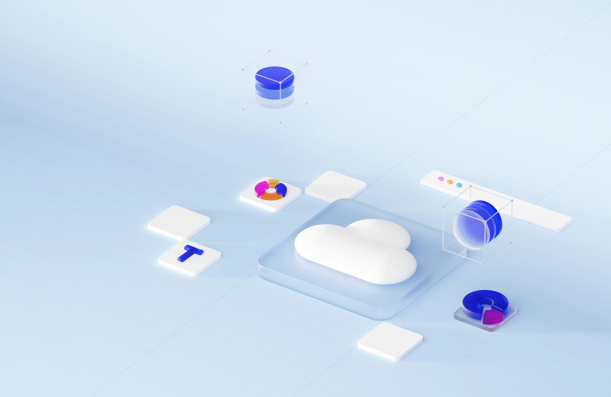 Isometric illustration of cloud infrastructure and security
